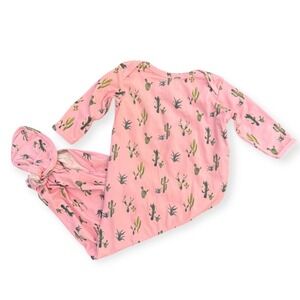 Cozy's Baby Girls Pink Cactus Print Knotted Gown 0-3 Months